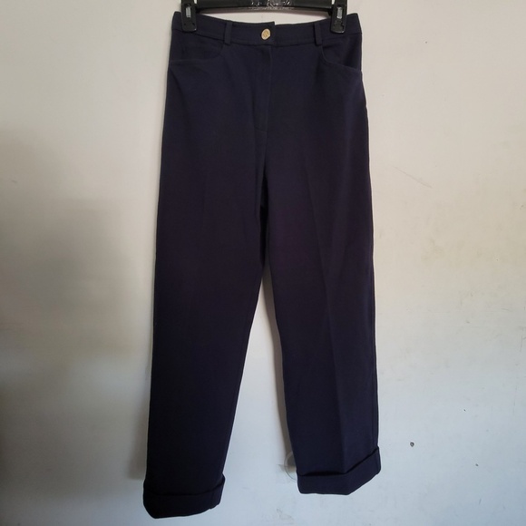 St. John Sport Navy Blue Cropped Rolled Hem Trouser Pants Size 4 - Picture 1 of 11